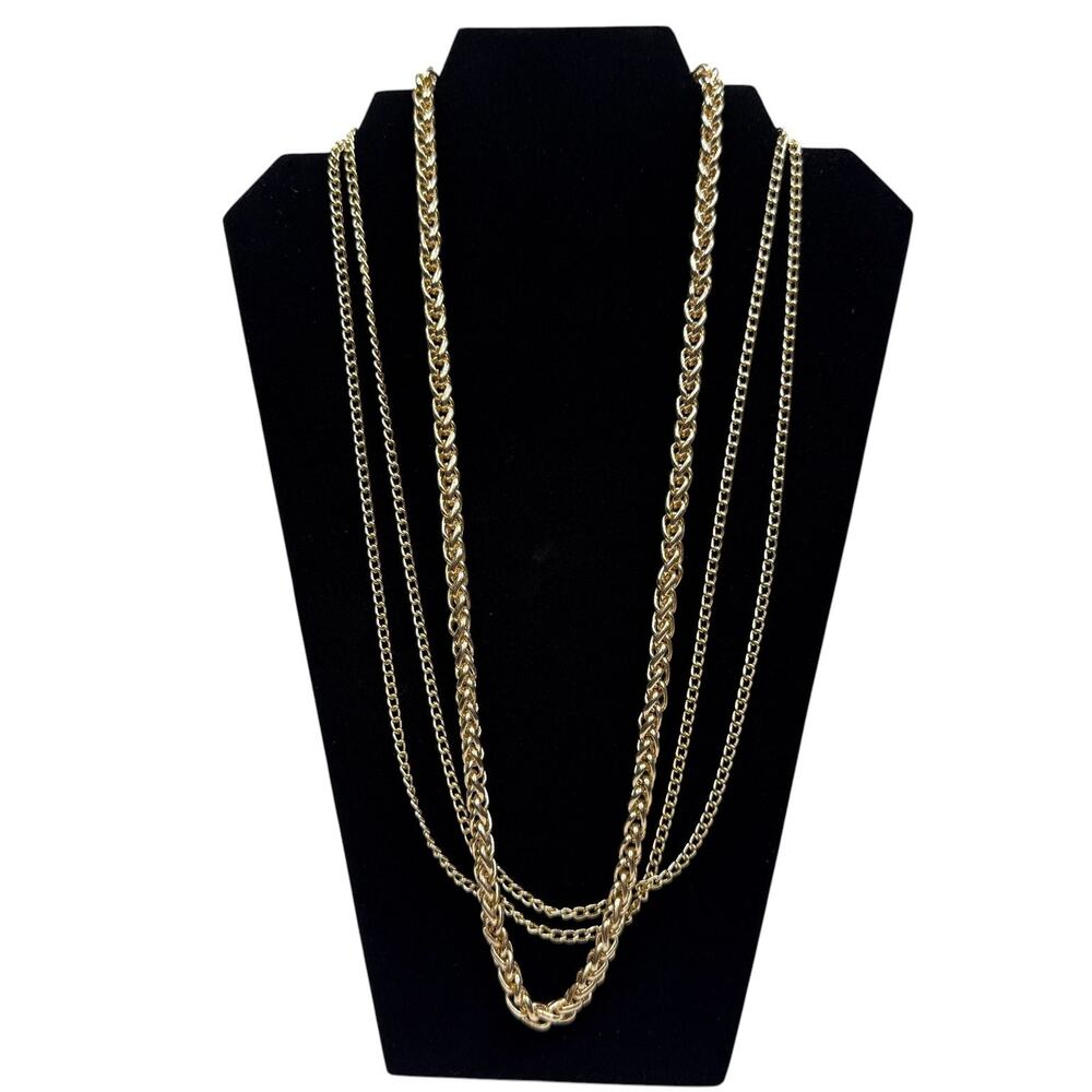 Multi-Strand Layered Gold Tone Chain Necklace Statement Fashion Jewelry 26"
